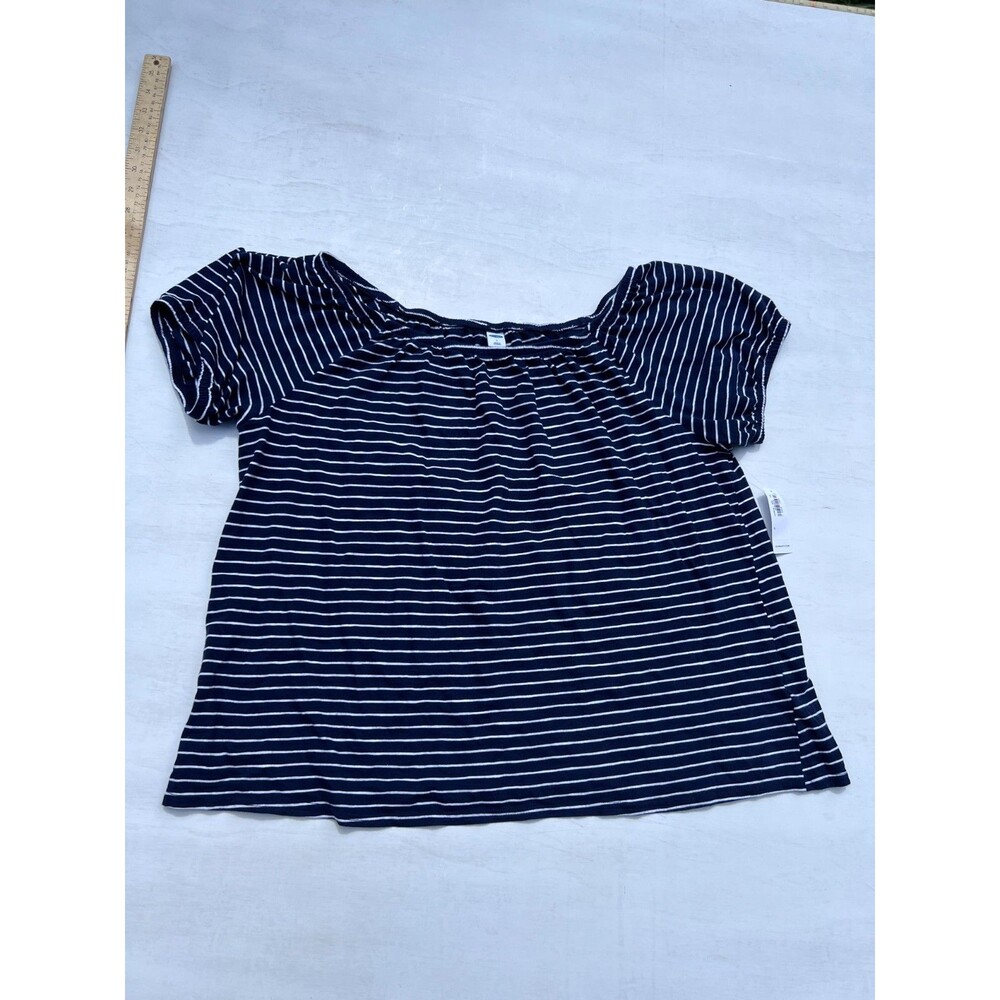 NWT Old Navy Women's Blue White Striped Off Shoulder Short Sleeve Blouse Top L